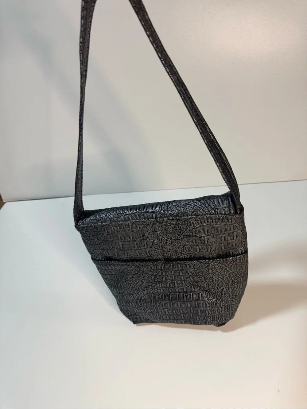 Black Crocodile Embossed Shoulder Bag Handbag